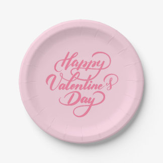 Elegant Soft Pink Happy Valentine's Day Paper Plates