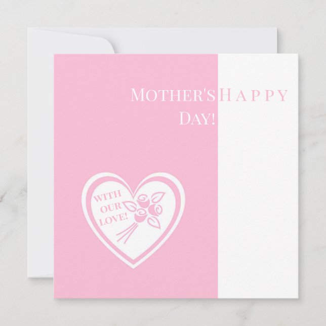 Elegant Soft Pink Hearts and Roses Mother's Day Holiday Card (Front)