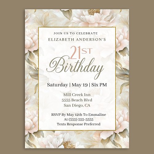 Elegant Soft Pink Ivory Peony 21st Birthday 