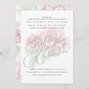 Elegant Soft Pink Peony Floral Typography Wedding Invitation