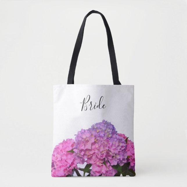 Elegant soft pink purple floral hydrangeas tote bag (Front)