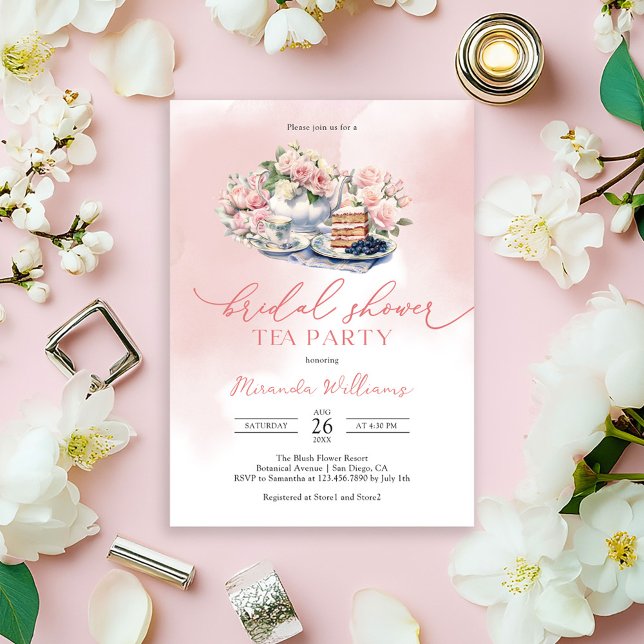 Elegant Soft Pink Roses Bridal Shower Tea Party Invitation (Creator Uploaded)