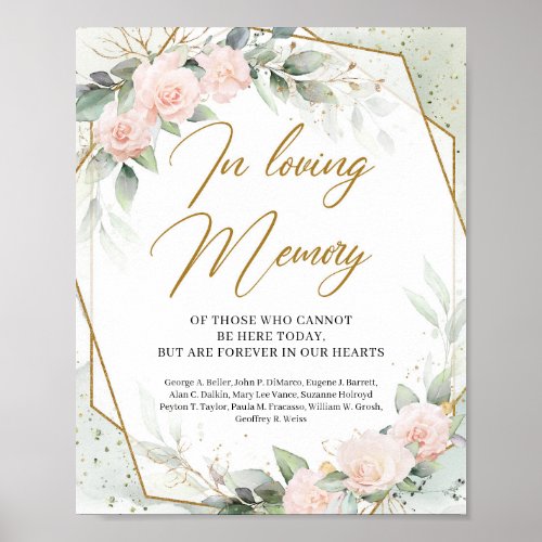 Elegant soft pink roses greenery In loving memory Poster