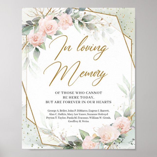 Elegant soft pink roses greenery In loving memory Poster (Front)