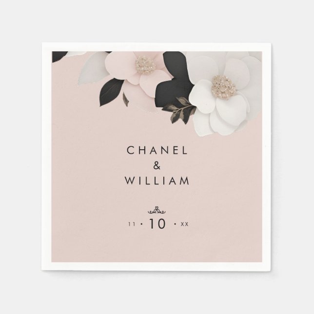 Elegant soft pink roses wedding napkins (Front)