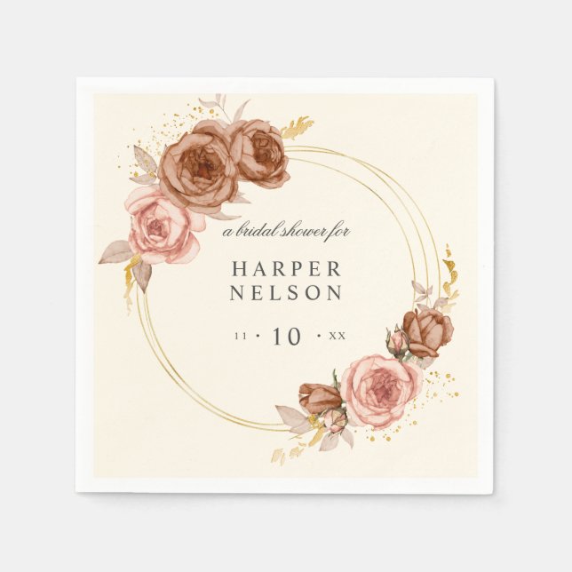 Elegant soft pink roses wreath bridal shower napkins (Front)