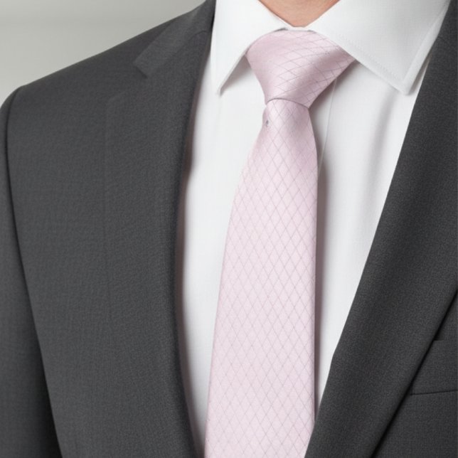 Elegant Soft Pink Silver Diamond Pattern Neck Tie (Creator Uploaded)