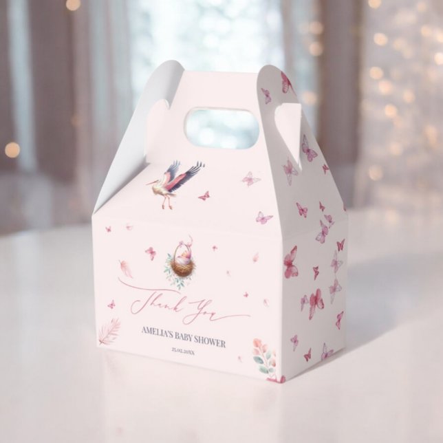 Elegant Soft Pink Stork Thank you  Favor Boxes (Creator Uploaded)