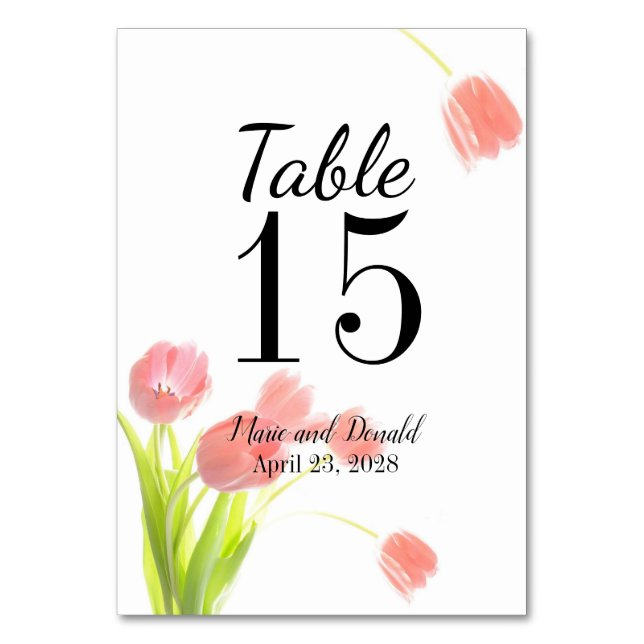 Elegant Soft Pink Tulips Table Number (Front)