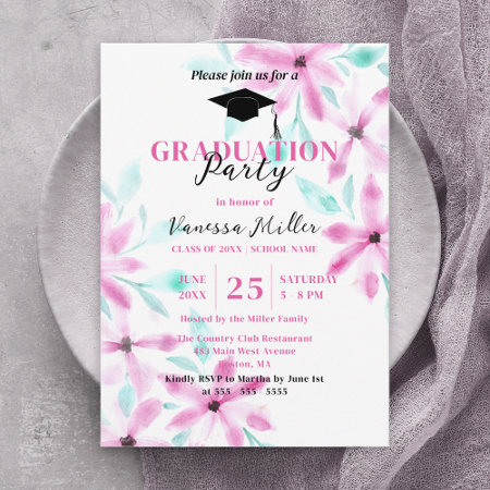Elegant Soft Pink Watercolor Flowers Graduation