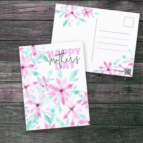 Elegant Soft Pink Watercolor Flowers Mothers Day Postcard