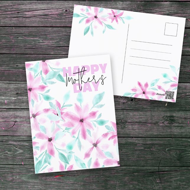 Elegant Soft Pink Watercolor Flowers Mother's Day Postcard (Creator Uploaded)