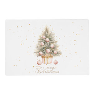 Elegant Soft Pink Watercolor Merry Christmas Tree Placemat