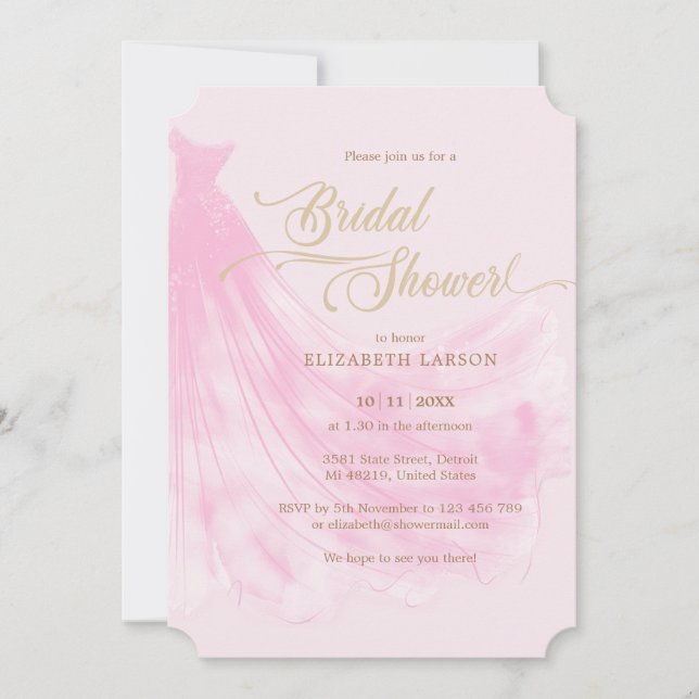 Elegant Soft Pink Wedding Dress Bridal Shower Invitation (Front)