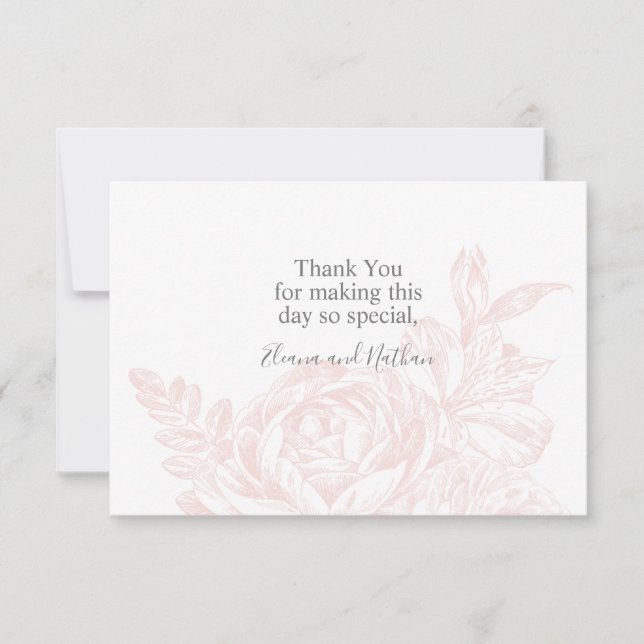 Elegant Soft Pink White Floral Wedding Thank You Card (Front)