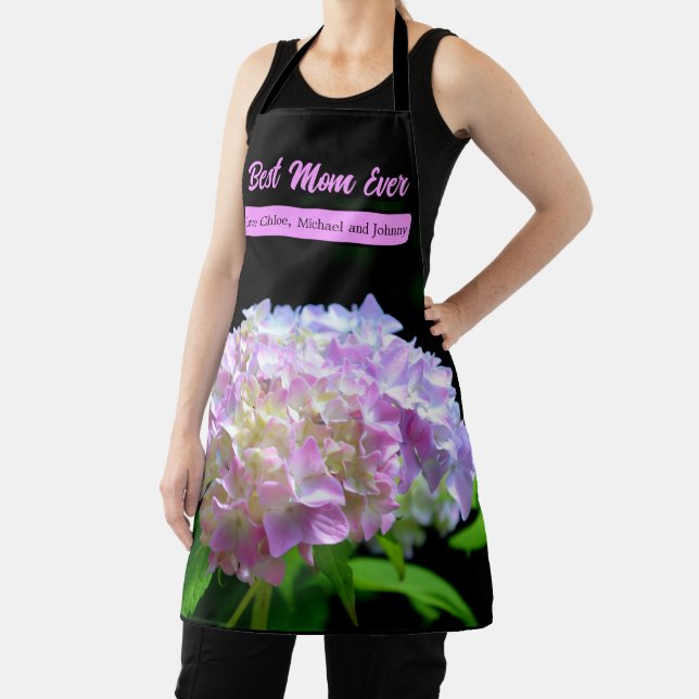 Elegant soft pink yellow floral hydrangeas apron (Insitu)