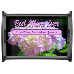 Elegant soft pink yellow floral hydrangeas serving tray