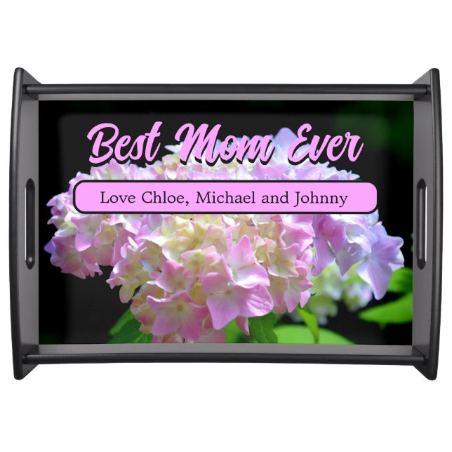 Elegant soft pink yellow floral hydrangeas serving tray (Front)