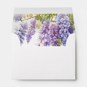 Elegant soft purple blue watercolor wisteria envelope