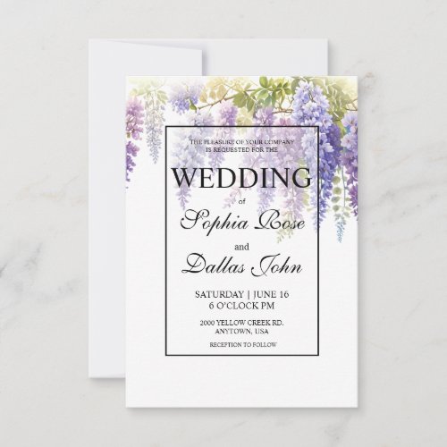 Elegant soft purple blue watercolor wisteria invitation