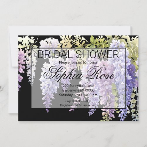 Elegant soft purple blue watercolor wisteria invitation