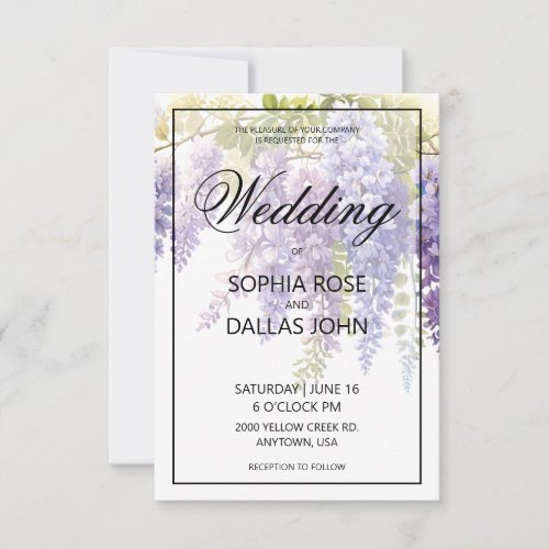 Elegant soft purple blue watercolor wisteria invitation