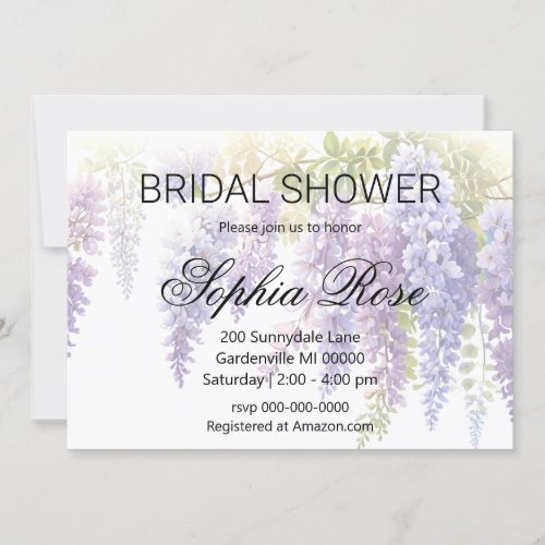 Elegant soft purple blue watercolor wisteria invitation