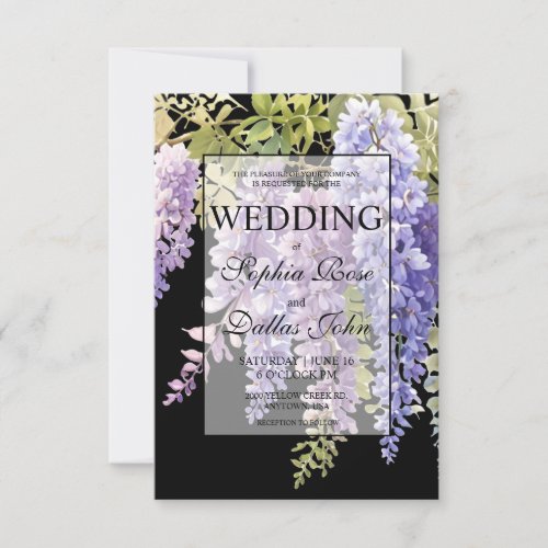 Elegant soft purple blue watercolor wisteria invitation