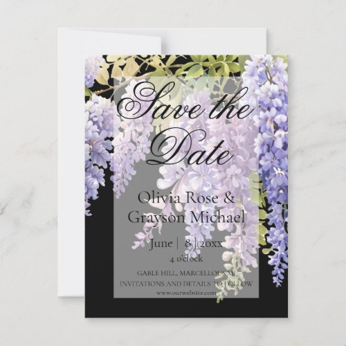 Elegant soft purple blue watercolor wisteria save save the date