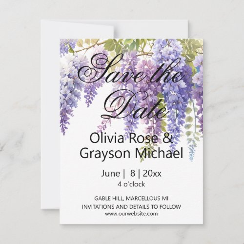 Elegant soft purple blue watercolor wisteria save the date