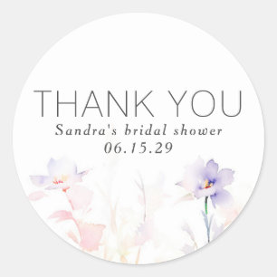 Elegant Soft Purple Blush Floral Thank You Classic Round Sticker
