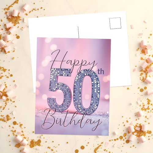 Elegant Soft Purple & Silver Glitter 50th Birthday