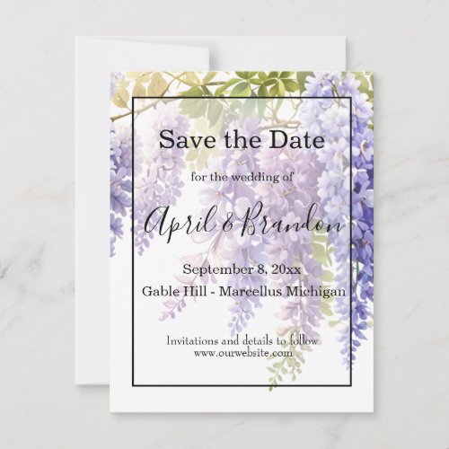 Elegant soft purple watercolor wisteria floral  save the date