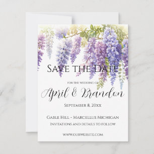 Elegant soft purple watercolor wisteria floral save the date