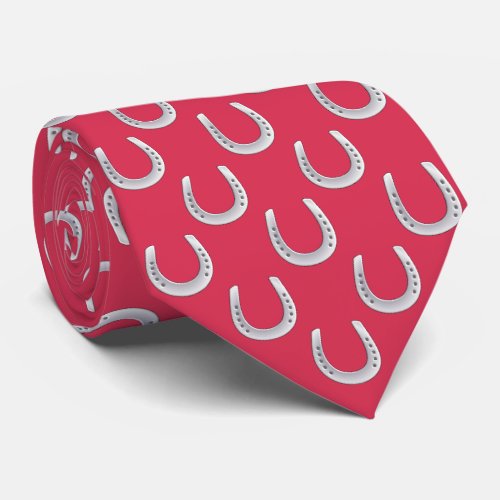 Elegant Soft Red &amp; Silver Horseshoe Derby Neck Tie