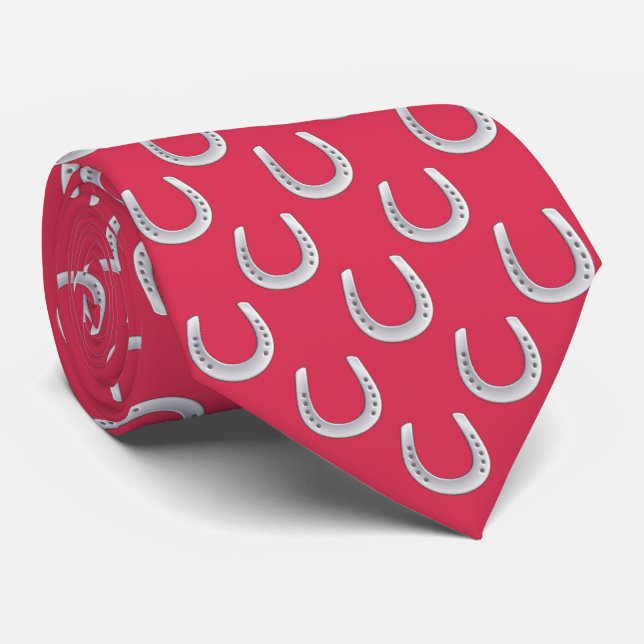 Elegant Soft Red & Silver Horseshoe Derby Neck Tie (Rolled)