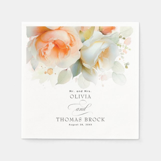 Elegant Soft Rose Flowers Botanical Wedding Napkins (Front)