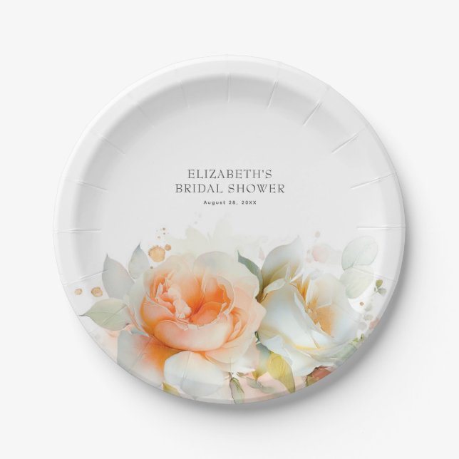 Elegant Soft Rose Flowers Modern Botanical  Paper Plates (Front)