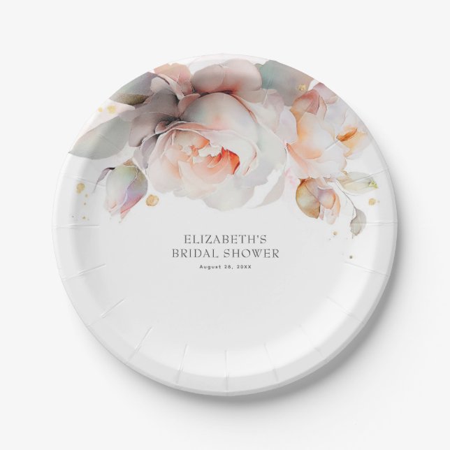 Elegant Soft Rose Flowers Modern Botanical  Paper Plates (Front)