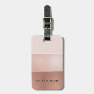 ELEGANT SOFT ROSE GOLD BLUSH PINK COPPER STRIPS LUGGAGE TAG