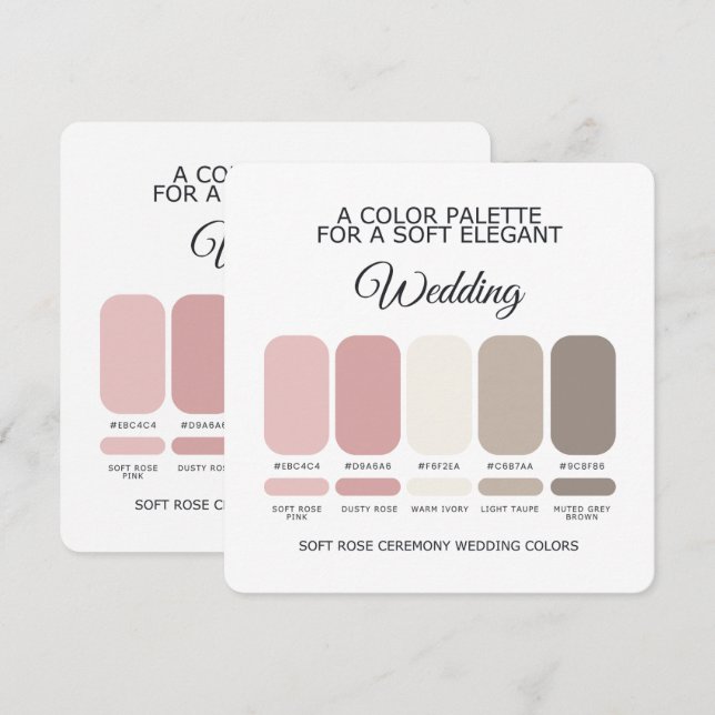 Elegant Soft Rose Wedding Color Palette Card (Front/Back)