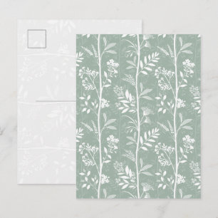 Elegant Soft Sage Green Wildflower Silhouette Art Postcard