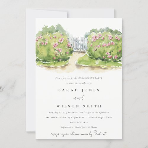 Elegant Soft Watercolor Cottage Garden Engagement Invitation