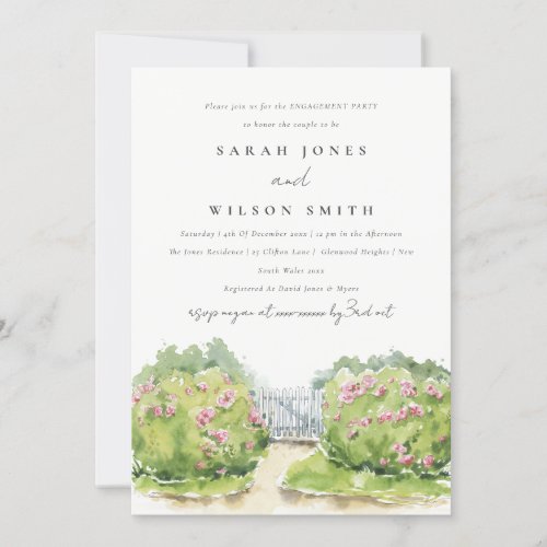 Elegant Soft Watercolor Cottage Garden Engagement Invitation