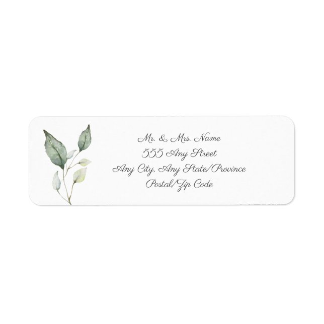 Elegant Soft Watercolor Green Leaves Wedding Label (Front)