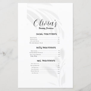 Elegant Soft White Beauty Services Price List