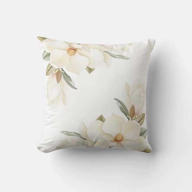 Elegant Soft White Magnolia Flower Pillow Cover (Front)