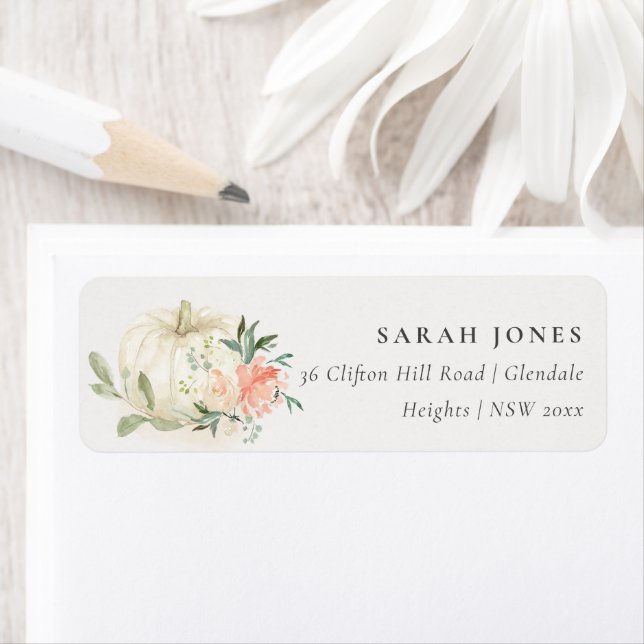 Elegant Soft White Pumpkin Blush Floral Address  L Label (Insitu)