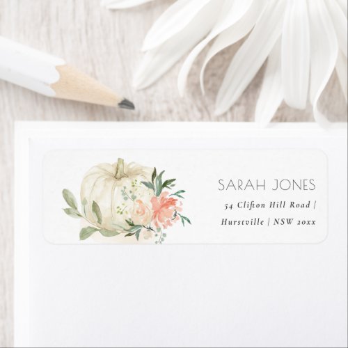 Elegant Soft White Pumpkin Blush Floral Address  L Label