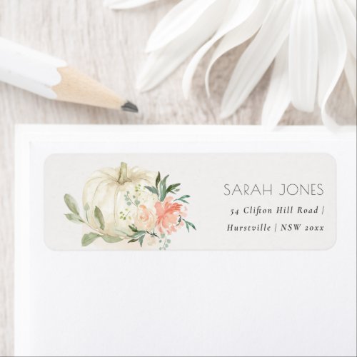 Elegant Soft White Pumpkin Blush Floral Address  L Label